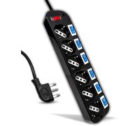 V-TAC Multiprise électrique Noire avec interrupteurs indépendants - 6 Prises 10/16A Bypass + Schuko - Prise 16A - Multiprise - Prise pour Maison, Bureau, Magasin - Couleur Noir