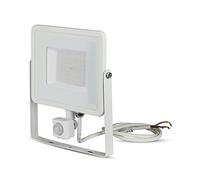 V-TAC Projecteur LED puce Samsung 50 W avec capteur de mouvement et crépusculaire et interrupteur manuel de verrouillage couleur blanche 3000 K IP65