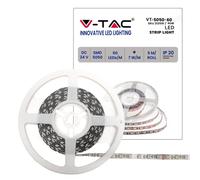 V-TAC Ruban LED bobine de 5 mètres 10 W au mètre ruban lumineux SMD 5050 couleur de la lumière RVB d'intérieur avec bande adhésive, alimenté à 24 V.