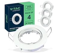 V-TAC Spot LED Encastrable pour Ampoules GU10 - Lot de 4 - Support de Spot LED Encastrable Orientable en Aluminium - Section Encastrée 74 mm - Cadre Rond pour Maison, Plafond - Ø82x25mm