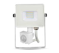 V-TAC, VT-10-S-W Spot LED d'extérieur avec détecteur de mouvement pour projecteurs avec capteur crépusculaire Puce Samsung 6400K IP65 efficacité énergétique A]