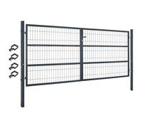 V2Aox Portail de jardin - Clôture de jardin - 300 x 140 cm - Double battant - En métal - Pour clôture à barres - Verrouillable avec poteaux - Gris