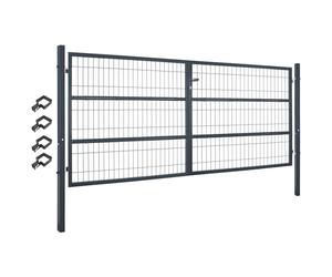 V2Aox Portail de jardin - Clôture de jardin - 300 x 140 cm - Double battant - En métal - Pour clôture à barres - Verrouillable avec poteaux - Gris