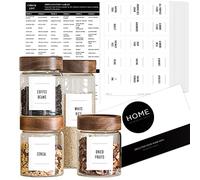 v2croft Lot de 180 étiquettes de cuisine pour contenants, texte noir préimprimé sur fond blanc mat en vinyle pour bocaux, boîtes et bacs de rangement (résistant à l'eau)