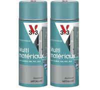 V33 - Aérosol - Bombe Peinture Extérieure Multi-matériaux - Peinture Antirouille - Mobiliers, Fenêtres, Portails, Grilles - Séchage Rapide et Tendu Bon - Teinte Aluminium métallisé - 400ml (Lot de 2)