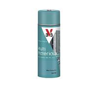 V33 - Aérosol - Bombe Peinture Extérieure Multi-matériaux - Peinture Antirouille - Mobiliers, Fenêtres, Portails, Grilles - Séchage Rapide et Tendu Bon - Teinte Bleu turquoise Satin - 400 ml