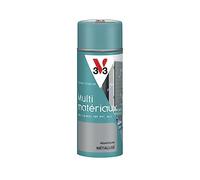 V33 Bombe Peinture Extérieure Multi-matériaux Aluminium Métallisé 400ml | Aérosol, Antirouille, Mobiliers, Fenêtres, Portails, Grilles, Séchage Rapide, Tendu Bon