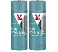 V33 Bombe Peinture Extérieure Multi-matériaux Bleu Turquoise Satin 400ml (Lot de 2)