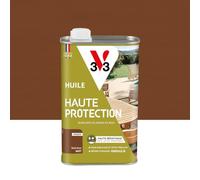 V33 Huile Bois Extérieur Haute Protection Teck Brun Mat 1L | Pour mobilier de jardin - Haute résistance eau, UV et graisses - Sans essuyage et effet perlant - Résine d'origine végétale