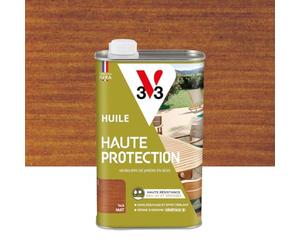 V33 Huile Bois Extérieur Haute Protection Teck Mat 1L | Pour mobilier de jardin - Haute résistance eau, UV et graisses - Sans essuyage et effet perlant - Résine d'origine végétale