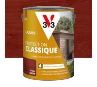 V33 Lasure Bois extérieur Acajou - Protection Classique 4 ans - Protège du grisaillement - Direct bois neufs ou anciens - Texture anti-goutte - 5L