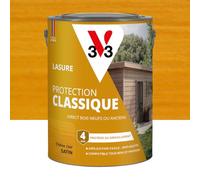 V33 Lasure Bois extérieur Chêne clair - Protection Classique 4 ans - Protège du grisaillement - Direct bois neufs ou anciens - Texture anti-goutte - 5L