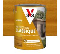 V33 Lasure Bois extérieur Chêne doré - Protection Classique 4 ans - Protège du grisaillement - Direct bois neufs ou anciens - Texture anti-goutte - 5L