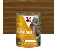 V33 Lasure Bois extérieur Chêne moyen - Protection Classique 4 ans - Protège du grisaillement - Direct bois neufs ou anciens - Texture anti-goutte - 0,75L