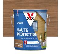 V33 Lasure Bois extérieur Chêne moyen satin - Haute Protection 8 ans - Haute résistance hydrofuge et anti-UV - Résiste aux variations du bois - Ecolabel, résine d'origine végétale - 2,5L