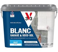 V33 Peinture blanche mat, BLANC GARAGE & SOUS-SOL, 5L | Mur et Plafond, Adhérence Renforcée, Application Facile, Couvre en 2 Couches, Résiste à l'Humidité