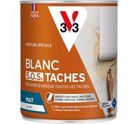 V33 Peinture blanche mur et plafond mat, FOND ANCIENS TACHES & SALIS, idéal rénovation, 1L