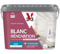 V33 Peinture blanche mur et plafond mat - multi-supports - monocouche - BLANC RENOVATION®, 5L