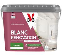 V33 Peinture blanche mur et plafond satinée - multi-supports - monocouche - BLANC RENOVATION®, 5L