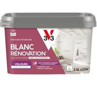 V33 Peinture blanche mur et plafond veloutée - multi-supports - monocouche - BLANC RENOVATION®, 2,5L