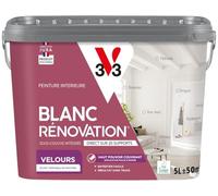 V33 Peinture blanche mur et plafond veloutée - multi-supports - monocouche - BLANC RENOVATION®, 5L
