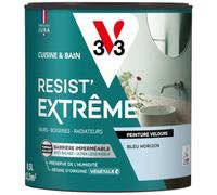 V33 Peinture Cuisine & Bain Résist' Extrême Bleu Horizon Velours 0,5L | Murs, Boiseries, Radiateurs - Anti-taches - Ultra lessivable - Préserve de l'humidité - Résine d'origine végétale