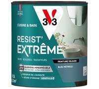 V33 Peinture Cuisine & Bain Résist' Extrême Bleu Pétrole Velours 0,5L | Murs, Boiseries, Radiateurs - Anti-taches - Ultra lessivable - Préserve de l'humidité - Résine d'origine végétale