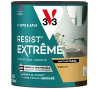V33 Peinture Cuisine & Bain Résist' Extrême Curcuma Velours 0,5L | Murs, Boiseries, Radiateurs - Anti-taches - Ultra lessivable - Préserve de l'humidité - Résine d'origine végétale