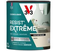V33 Peinture Cuisine & Bain Résist' Extrême Grège Velours 0,5L | Murs, Boiseries, Radiateurs - Anti-taches - Ultra lessivable - Préserve de l'humidité - Résine d'origine végétale