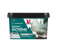 V33 Peinture Cuisine & Bain Résist' Extrême Gris Brume Velours 2L | Murs, Boiseries, Radiateurs - Anti-taches - Ultra lessivable - Préserve de l'humidité - Résine d'origine végétale