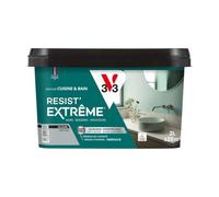 V33 Peinture Cuisine & Bain Résist' Extrême Gris Zinc Velours 2L | Murs, Boiseries, Radiateurs - Anti-taches - Ultra lessivable - Préserve de l'humidité - Résine d'origine végétale