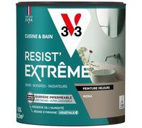V33 Peinture Cuisine & Bain Résist' Extrême Moka Velours 0,5L | Murs, Boiseries, Radiateurs - Anti-taches - Ultra lessivable - Préserve de l'humidité - Résine d'origine végétale