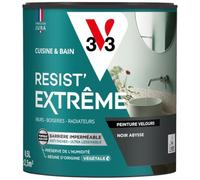 V33 Peinture Cuisine & Bain Résist' Extrême Noir Abysse Velours 0,5L | Murs, Boiseries, Radiateurs - Anti-taches - Ultra lessivable - Préserve de l'humidité - Résine d'origine végétale