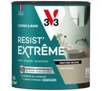 V33 Peinture Cuisine & Bain Résist' Extrême Vert de Gris Velours 0,5L | Murs, Boiseries, Radiateurs - Anti-taches - Ultra lessivable - Préserve de l'humidité - Résine d'origine végétale