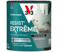 V33 Peinture Cuisine & Bain Résist' Extrême Vert Eucalyptus Velours 0,5L | Murs, Boiseries, Radiateurs - Anti-taches - Ultra lessivable - Préserve de l'humidité - Résine d'origine végétale