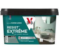 V33 Peinture Cuisine & Bain Résist' Extrême Vert Eucalyptus Velours 2L | Murs, Boiseries, Radiateurs - Anti-taches - Ultra lessivable - Préserve de l'humidité - Résine d'origine végétale