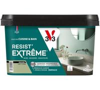 V33 Peinture Cuisine & Bain Résist' Extrême Vert Lichen Velours 2L | Murs, Boiseries, Radiateurs - Anti-taches - Ultra lessivable - Préserve de l'humidité - Résine d'origine végétale