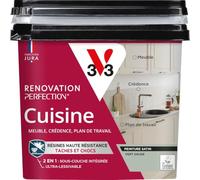 V33 Peinture Cuisine - Rénovation Perfection® - Haute Résistance taches et Chocs - Ultra-Lessivable - Meuble - Crédence - Plan de travail - Vert Sauge satin - 750ml