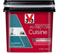 V33 Peinture de rénovation cuisine,Rénovation perfection Bleu pétrole satin 750ml