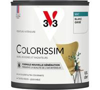 V33 Peinture multi-supports Colorissim® Blanc grisé Mat 0,5L | Peinture Murs Boiseries Radiateurs, Ultra-couvrant, Toutes pièces, Lessivale, Qualité de l'air intérieur