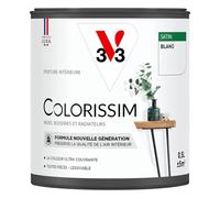 V33 Peinture multi-supports Colorissim® Blanc satin 0,5L | Peinture Murs Boiseries Radiateurs, Ultra-couvrant, Toutes pièces, Lessivale, Qualité de l'air intérieur, Couleurs intenses