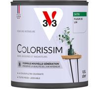 V33 Peinture multi-supports Colorissim® Fleur de lin satin 0,5L | Peinture Murs Boiseries Radiateurs, Ultra-couvrant, Toutes pièces, Lessivale, Qualité de l'air intérieur, Couleurs intenses