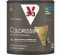 V33 Peinture multi-supports Colorissim® Gris d'assise Mat 0,5L | Peinture Murs Boiseries Radiateurs, Ultra-couvrant, Toutes pièces, Lessivale, Qualité de l'air intérieur