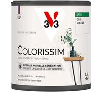V33 Peinture multi-supports Colorissim® Gris poudré satin 0,5L | Peinture Murs Boiseries Radiateurs, Ultra-couvrant, Toutes pièces, Lessivale, Qualité de l'air intérieur, Couleurs intenses