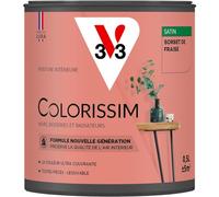 V33 Peinture multi-supports Colorissim® Sorbet de fraise satin 0,5L | Peinture Murs Boiseries Radiateurs, Ultra-couvrant, Toutes pièces, Lessivale, Qualité de l'air intérieur, Couleurs intenses