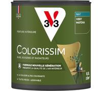 V33 Peinture multi-supports Colorissim® Vert matcha Mat 0,5L | Peinture Murs Boiseries Radiateurs, Ultra-couvrant, Toutes pièces, Lessivale, Qualité de l'air intérieur