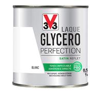 V33 Peinture multi-supports monocouche Laque Glycéro satin, Blanc 0,5 L | Tendu impeccable, Adhérence directe, Multi-supports, Intérieur-Extérieur, Haute résistance taches et chocs