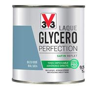 V33 Peinture multi-supports monocouche Laque Glycéro satin, Bleu Iodé, 0,5L | Tendu impeccable, Adhérence directe, Multi-supports, Intérieur-Extérieur, Haute résistance taches et chocs