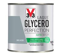 V33 Peinture multi-supports monocouche Laque Glycéro satin, Gris acier 0,5L | Tendu impeccable, Adhérence directe, Multi-supports, Intérieur-Extérieur, Haute résistance taches et chocs