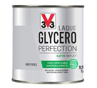 V33 Peinture multi-supports monocouche Laque Glycéro satin, Gris perle 0,5L | Tendu impeccable, Adhérence directe, Multi-supports, Intérieur-Extérieur, Haute résistance taches et chocs